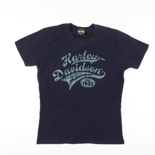 Harley-Davidson Womens Blue Cotton T-Shirt Size S Biker Graphic Top