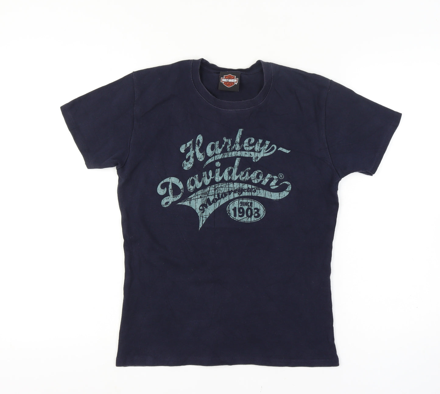 Harley-Davidson Womens Blue Cotton T-Shirt Size S Biker Graphic Top