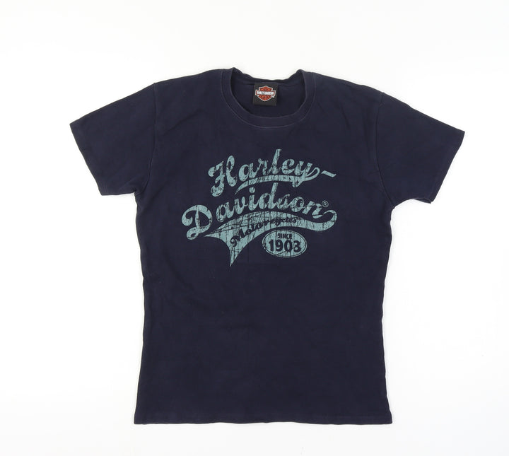Harley-Davidson Womens Blue Cotton T-Shirt Size S Biker Graphic Top