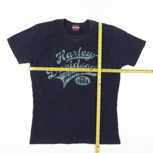 Harley-Davidson Womens Blue Cotton T-Shirt Size S Biker Graphic Top