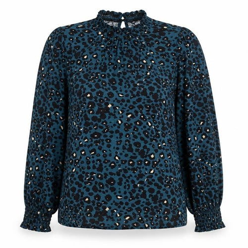 M&Co Women Blue Animal Print High Neck Long Sleeve Tunic Blouse UK 14