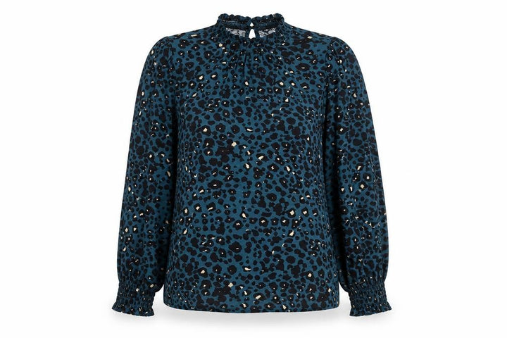 M&Co Women Blue Animal Print High Neck Long Sleeve Tunic Blouse UK 14
