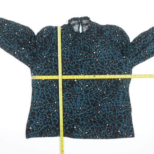 M&Co Women Blue Animal Print High Neck Long Sleeve Tunic Blouse UK 14