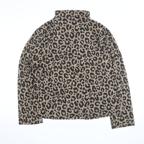Marks and Spencer Women Brown Leopard Print High Neck Jumper Size 14
