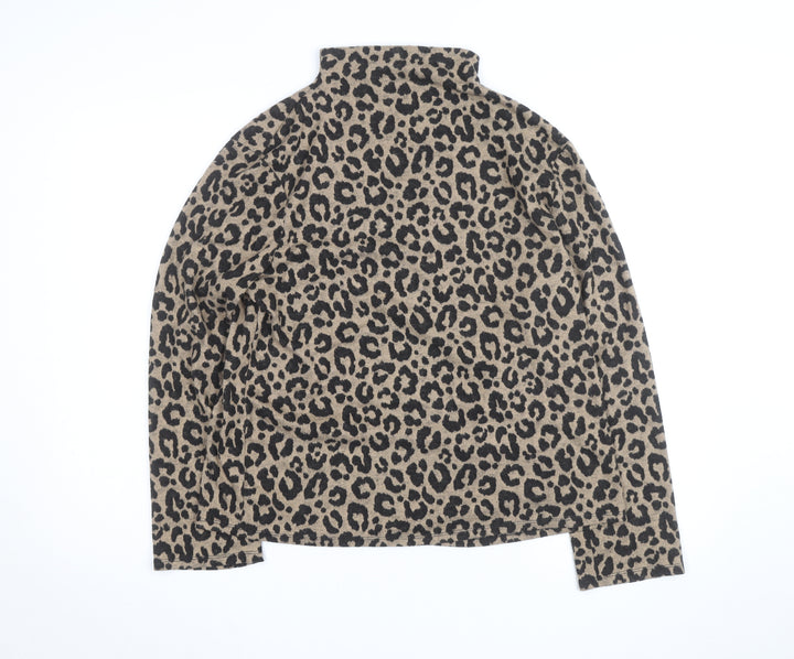 Marks and Spencer Women Brown Leopard Print High Neck Jumper Size 14