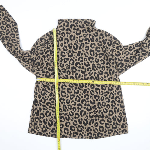 Marks and Spencer Women Brown Leopard Print High Neck Jumper Size 14
