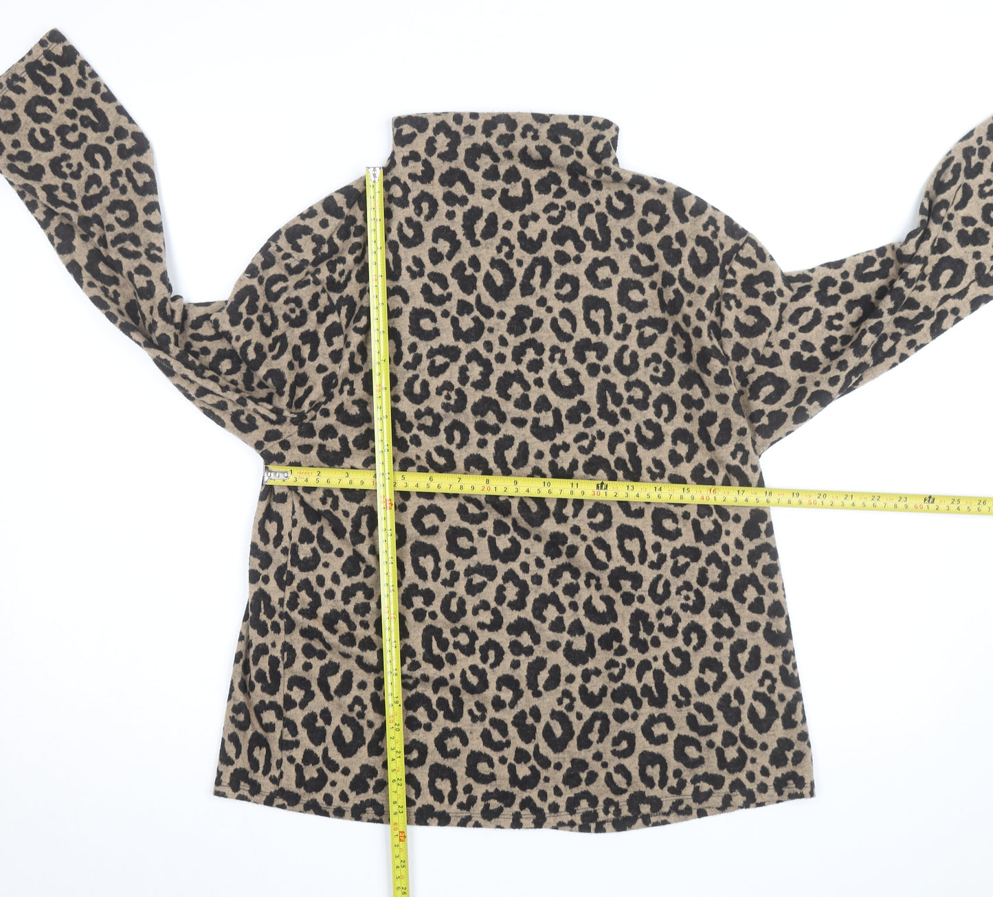 Marks and Spencer Women Brown Leopard Print High Neck Jumper Size 14