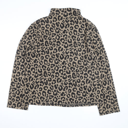 Marks and Spencer Women Brown Leopard Print High Neck Jumper Size 14
