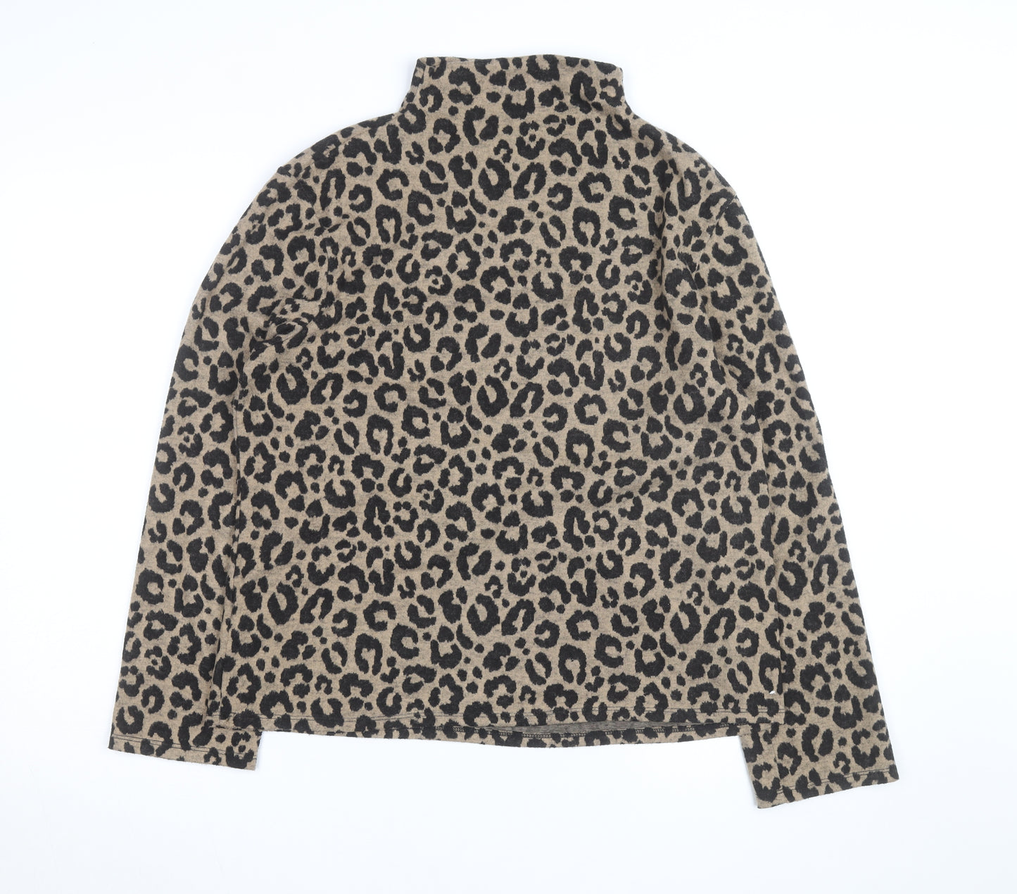 Marks and Spencer Women Brown Leopard Print High Neck Jumper Size 14