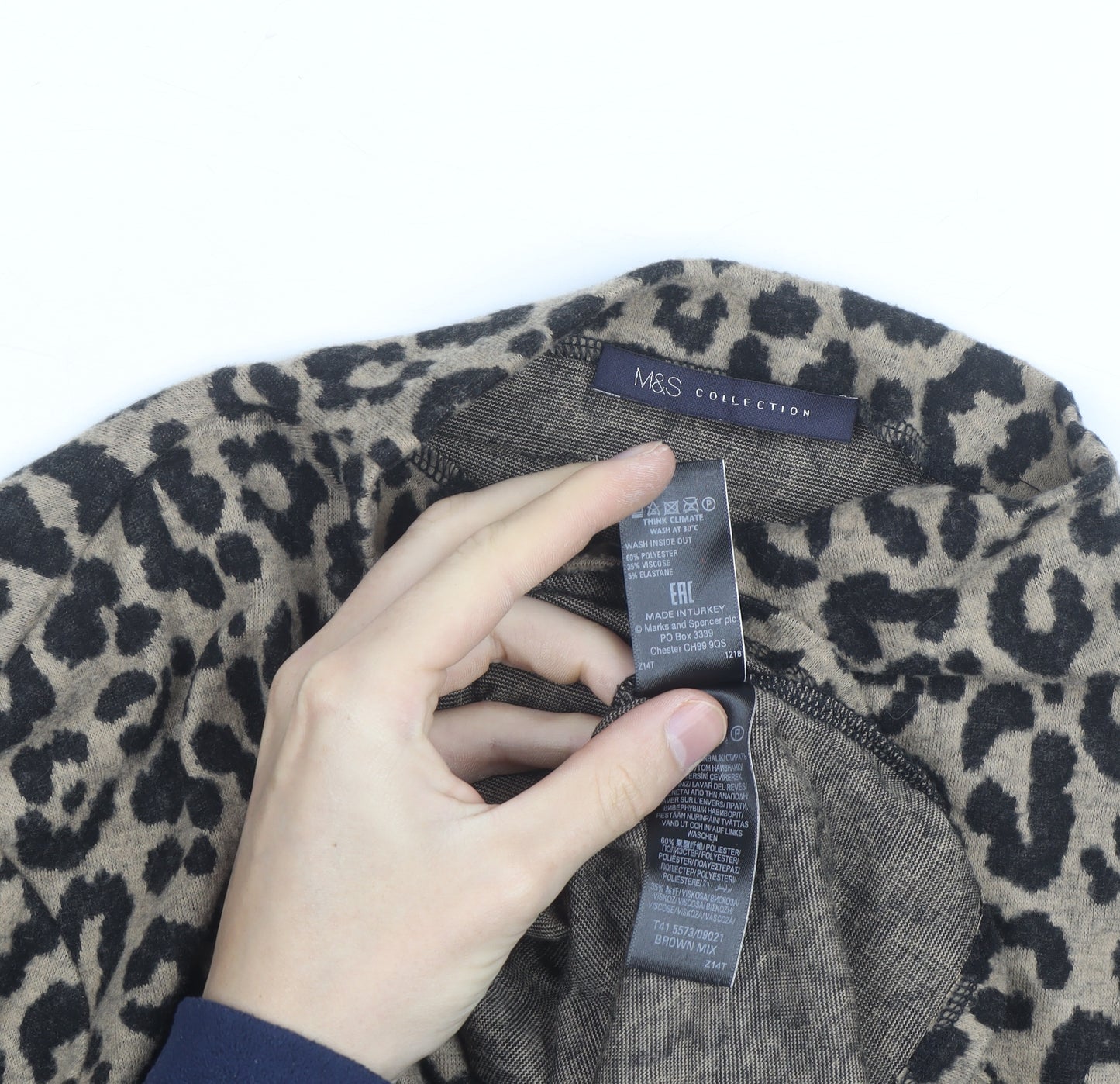 Marks and Spencer Women Brown Leopard Print High Neck Jumper Size 14