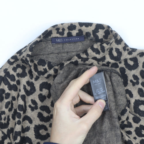 Marks and Spencer Women Brown Leopard Print High Neck Jumper Size 14