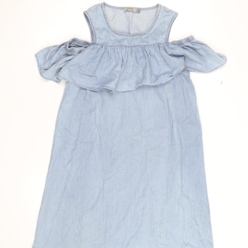 Vero Moda Women Blue Chambray Cold Shoulder Shift Dress Size S