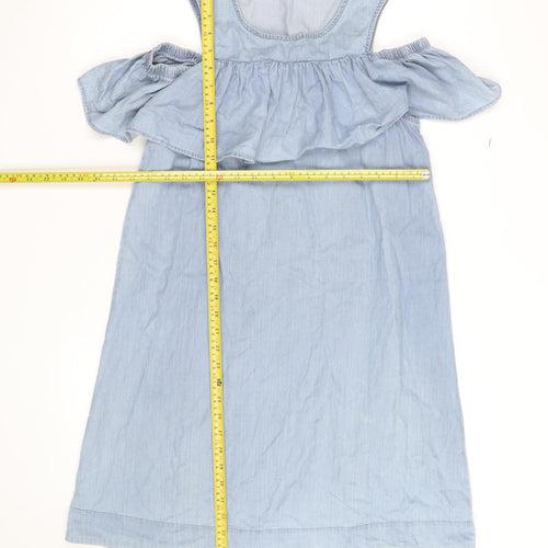 Vero Moda Women Blue Chambray Cold Shoulder Shift Dress Size S
