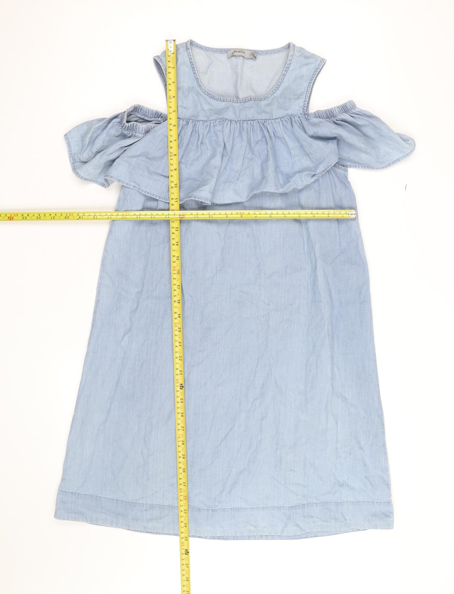 Vero Moda Women Blue Chambray Cold Shoulder Shift Dress Size S