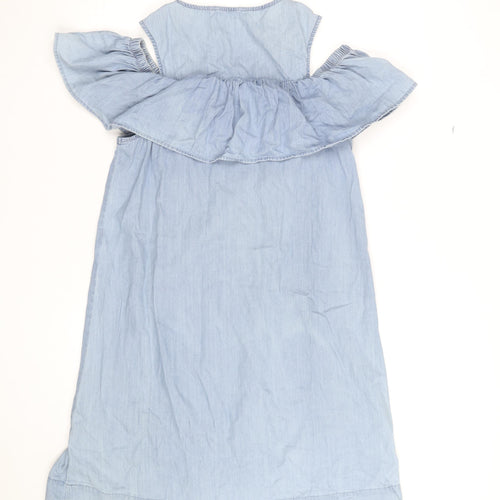Vero Moda Women Blue Chambray Cold Shoulder Shift Dress Size S