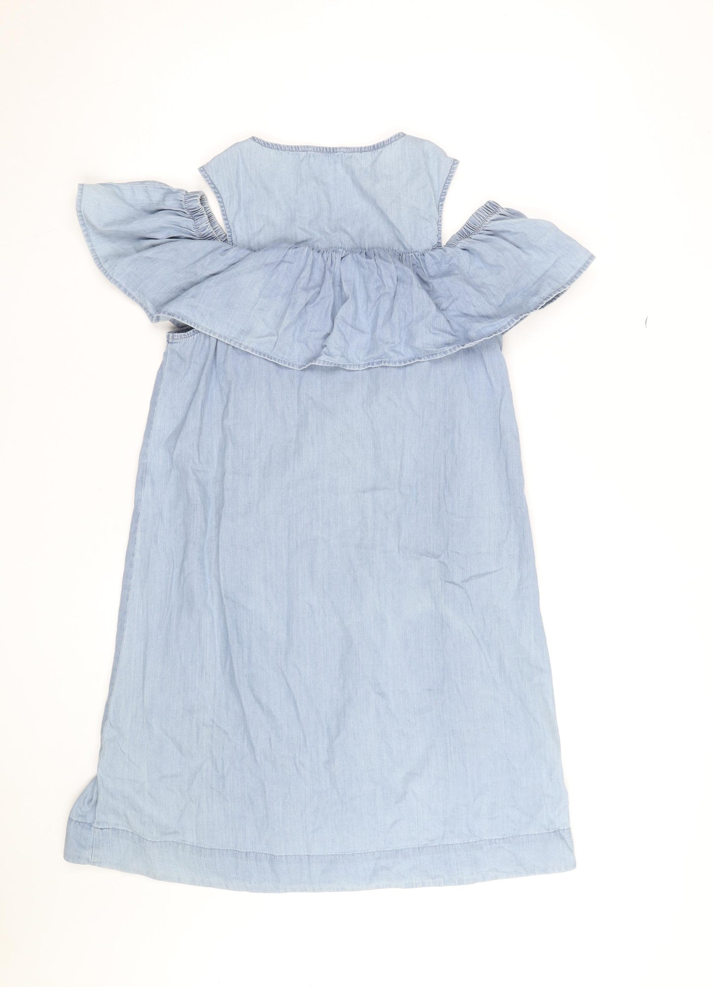 Vero Moda Women Blue Chambray Cold Shoulder Shift Dress Size S