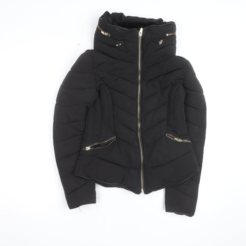 Zara Women Black Short Quilted Puffer Jacket Size S