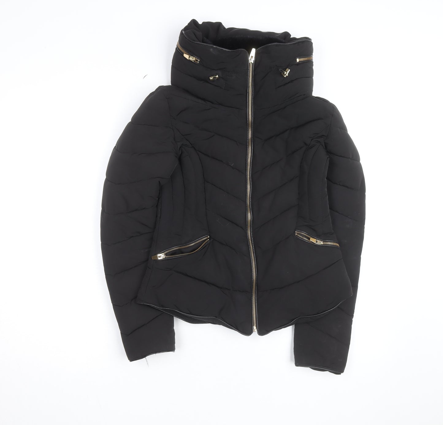 Zara Women Black Short Quilted Puffer Jacket Size S