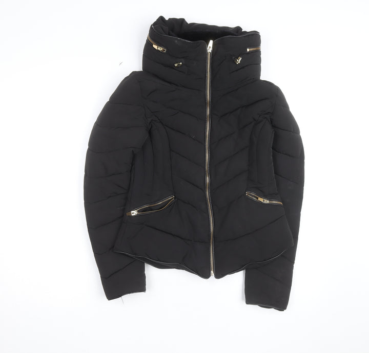 Zara Women Black Short Quilted Puffer Jacket Size S