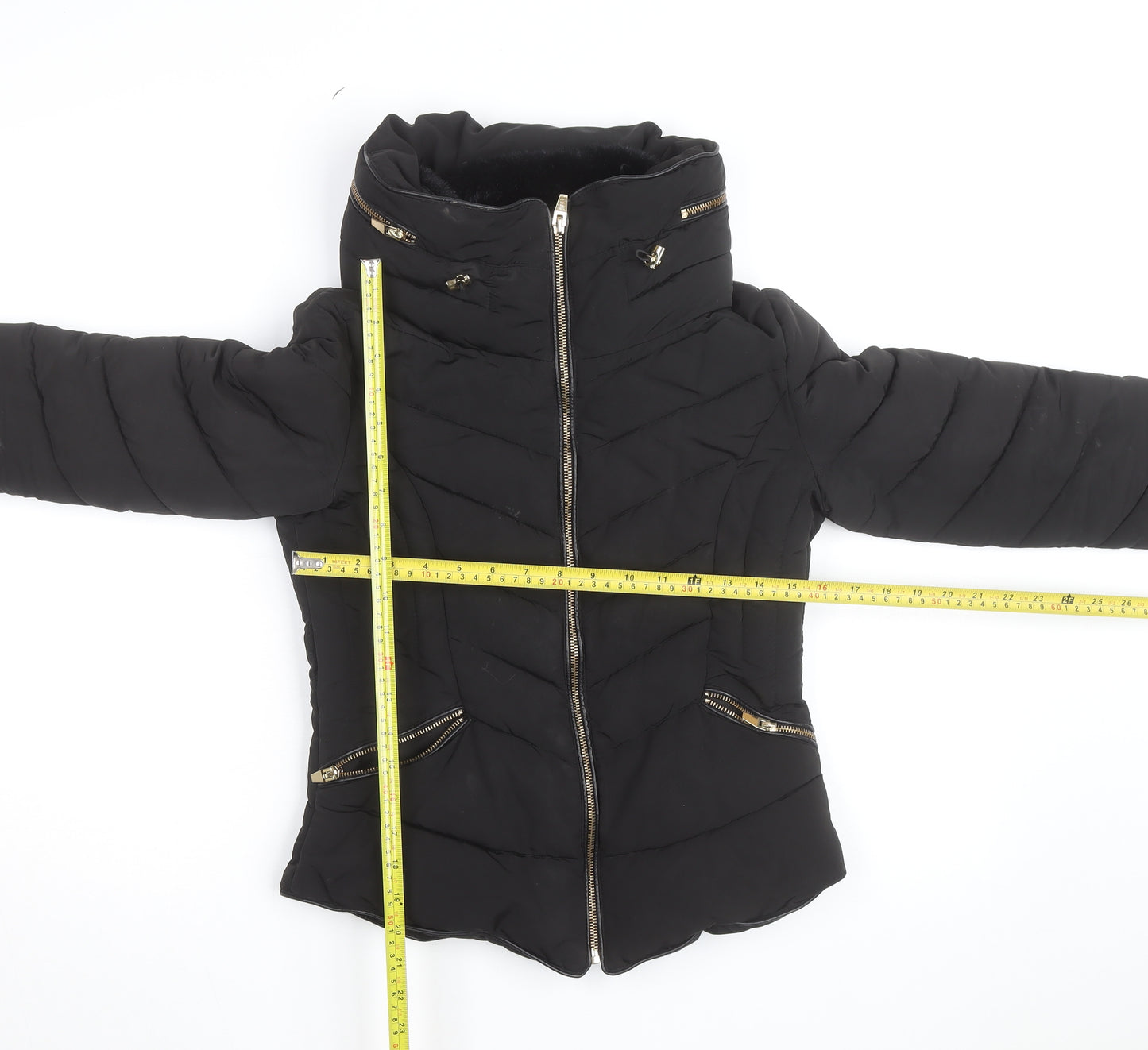 Zara Women Black Short Quilted Puffer Jacket Size S