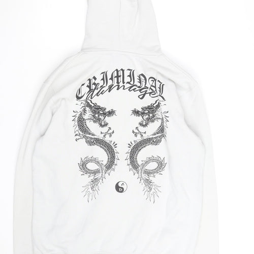 Criminal Damage Men’s White Dragon Print Pullover Hoodie Size M
