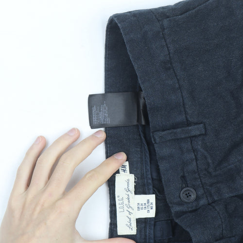 H&M Men’s Black Slim Fit Chino Trousers Size L 34W Casual Cotton