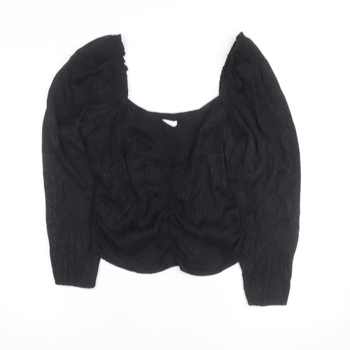 H&M Women Black Puff Sleeve Square Neck Tunic Blouse Size 16