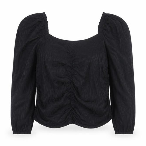 H&M Women Black Puff Sleeve Square Neck Tunic Blouse Size 16