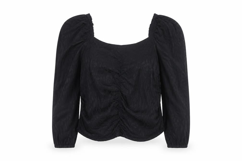 H&M Women Black Puff Sleeve Square Neck Tunic Blouse Size 16