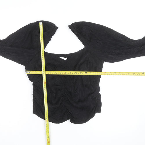 H&M Women Black Puff Sleeve Square Neck Tunic Blouse Size 16