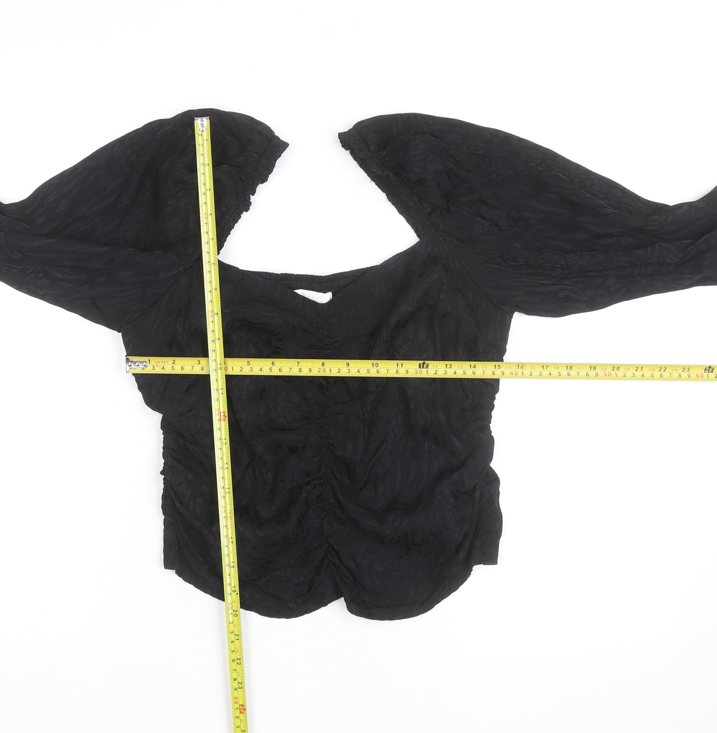 H&M Women Black Puff Sleeve Square Neck Tunic Blouse Size 16