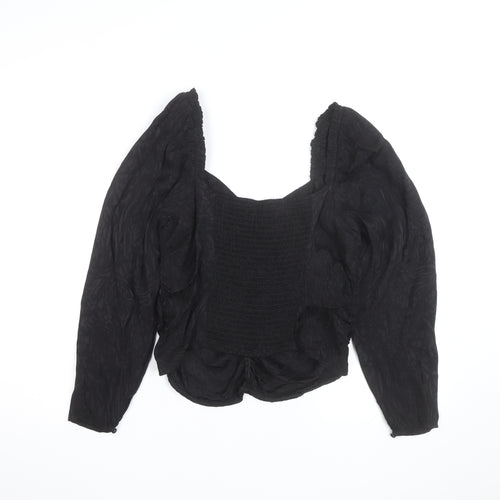 H&M Women Black Puff Sleeve Square Neck Tunic Blouse Size 16