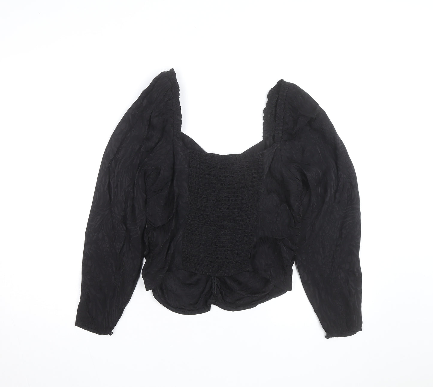 H&M Women Black Puff Sleeve Square Neck Tunic Blouse Size 16