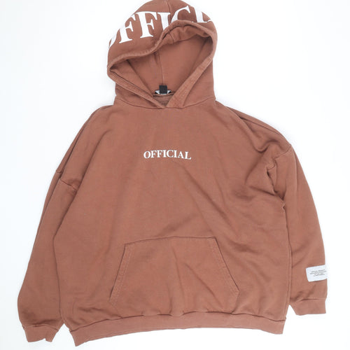 Boohoo Men Brown OFFICIAL Logo Pullover Hoodie Size L Relaxed Fit