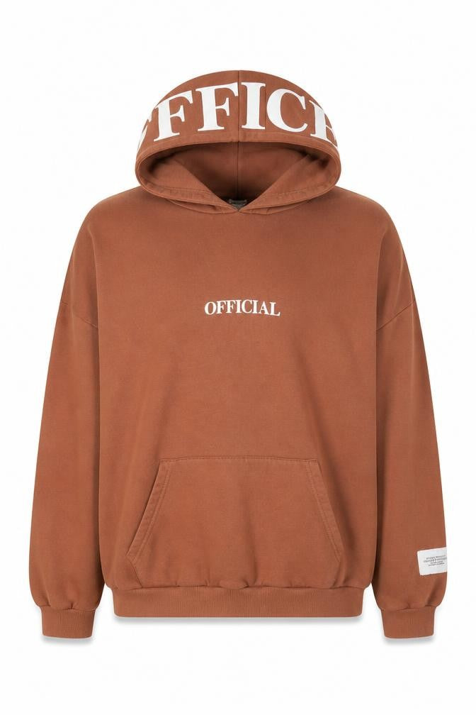 Boohoo Men Brown OFFICIAL Logo Pullover Hoodie Size L Relaxed Fit