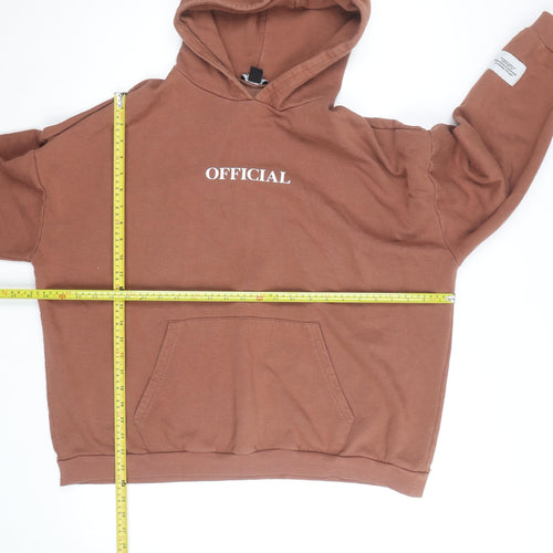 Boohoo Men Brown OFFICIAL Logo Pullover Hoodie Size L Relaxed Fit