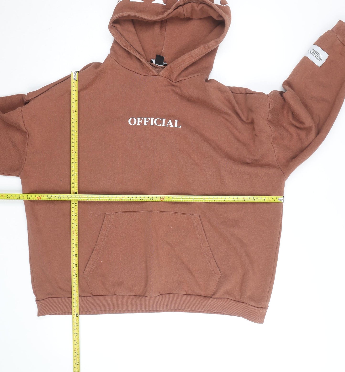 Boohoo Men Brown OFFICIAL Logo Pullover Hoodie Size L Relaxed Fit