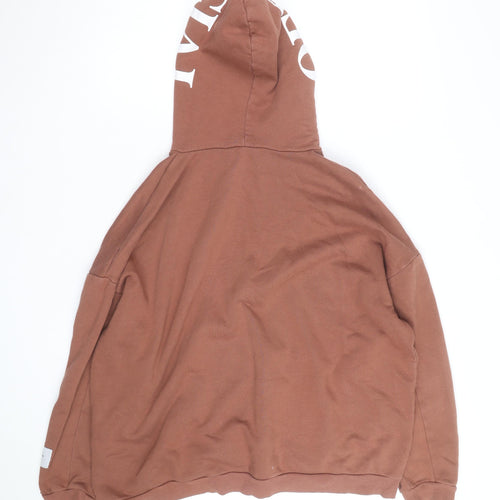 Boohoo Men Brown OFFICIAL Logo Pullover Hoodie Size L Relaxed Fit