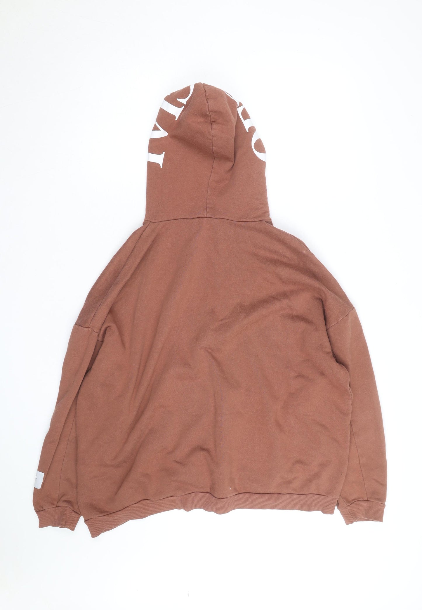 Boohoo Men Brown OFFICIAL Logo Pullover Hoodie Size L Relaxed Fit
