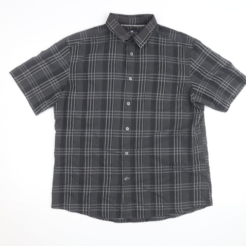 Marks and Spencer Blue Harbour Men's Black Check Short Sleeve Shirt L