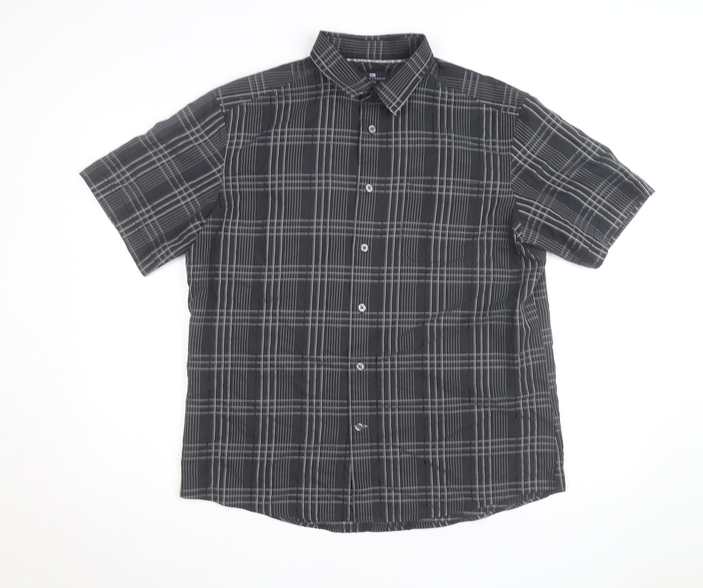 Marks and Spencer Blue Harbour Men's Black Check Short Sleeve Shirt L