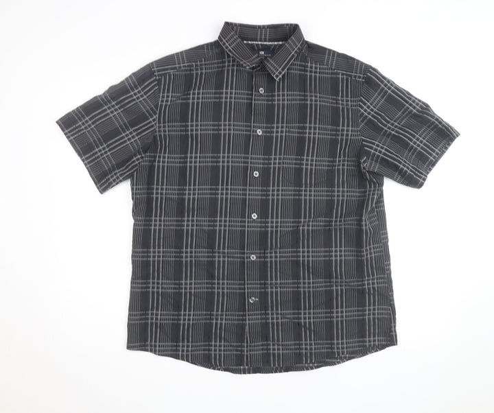 Marks and Spencer Blue Harbour Men's Black Check Short Sleeve Shirt L
