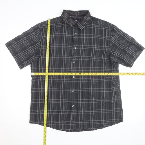 Marks and Spencer Blue Harbour Men's Black Check Short Sleeve Shirt L