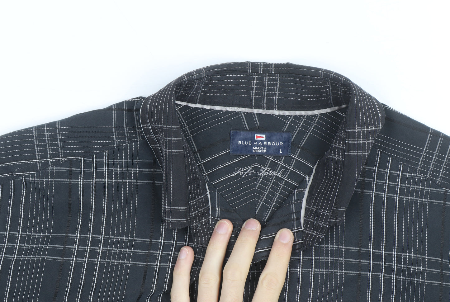 Marks and Spencer Blue Harbour Men's Black Check Short Sleeve Shirt L