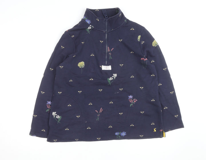 Joules Women Navy Floral Bee 1/4 Zip Sweatshirt UK 12