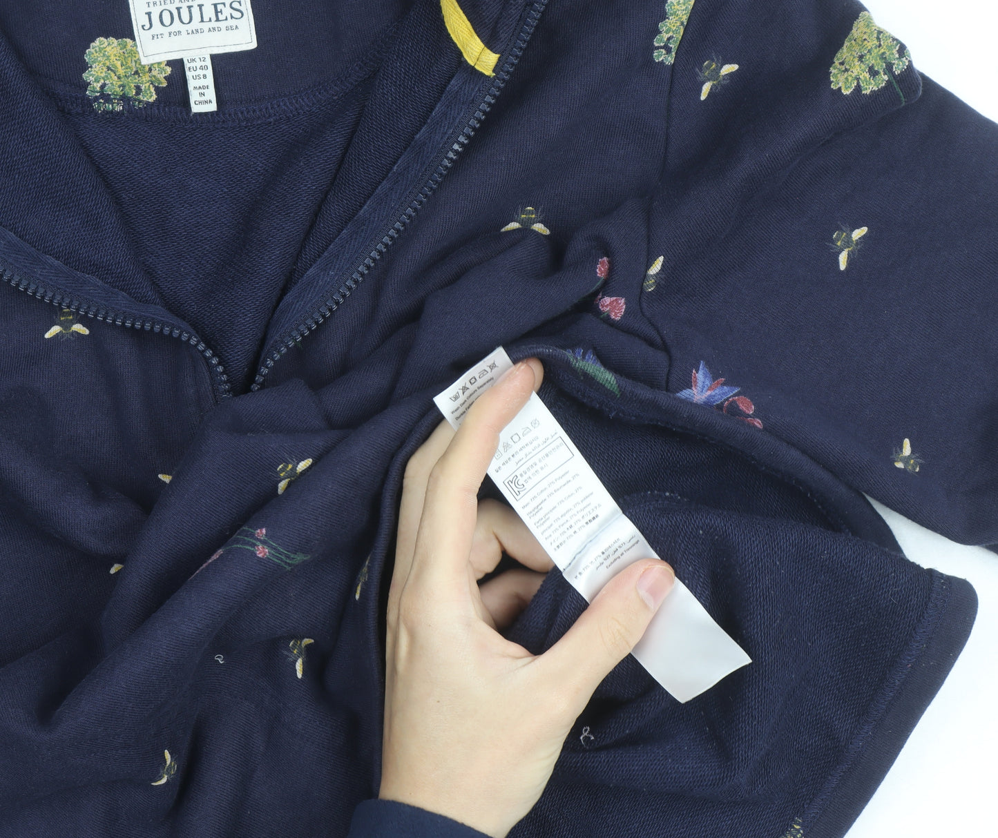 Joules Women Navy Floral Bee 1/4 Zip Sweatshirt UK 12