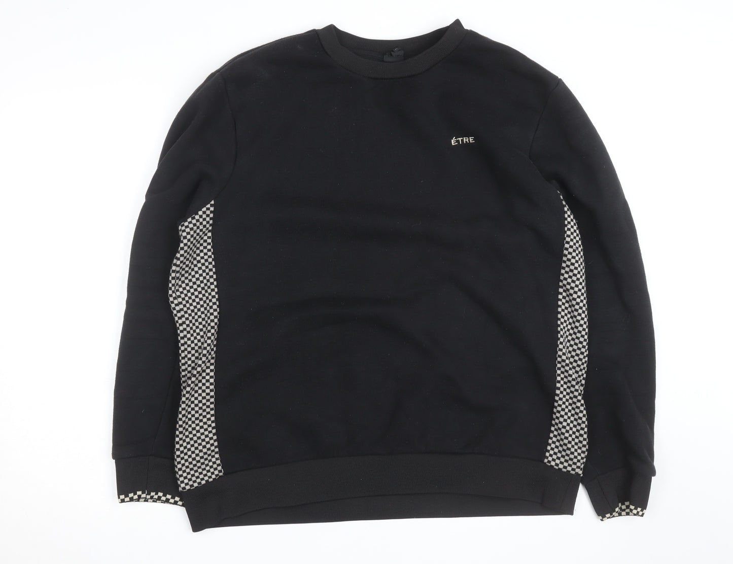 River Island Men's Black Check Panel Sweatshirt XL Pullover