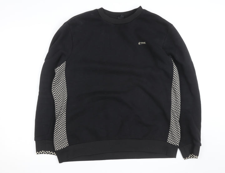 River Island Men's Black Check Panel Sweatshirt XL Pullover