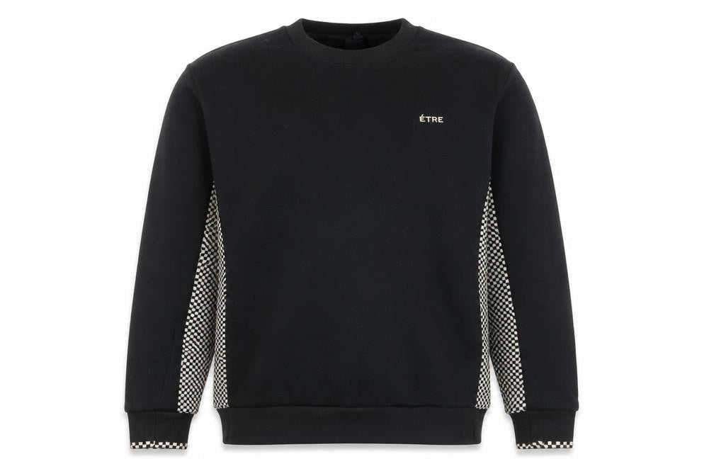 Front view of River Island Men's Black Check Panel Sweatshirt XL Pullover