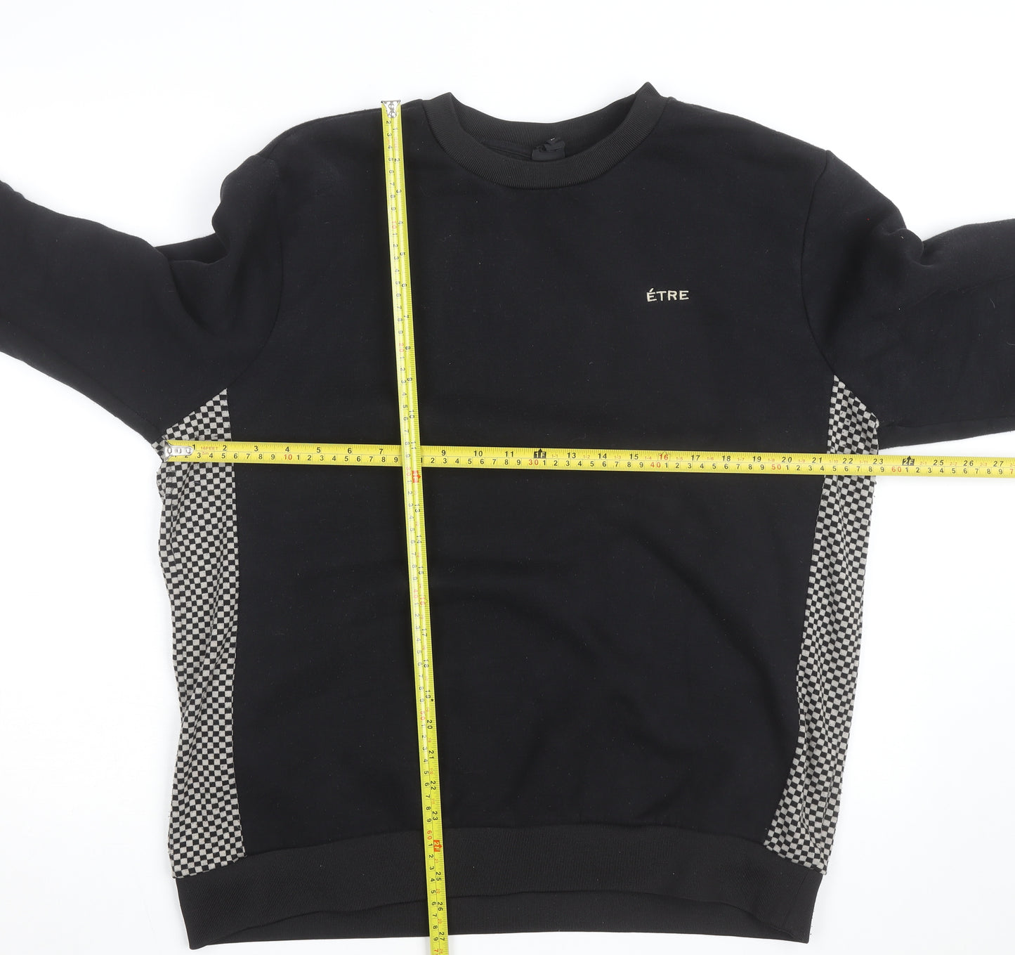 River Island Men's Black Check Panel Sweatshirt XL Pullover
